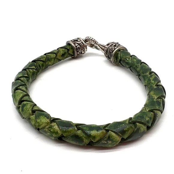 Rockertype braided leather bracelet with silver Clasp - Picture 1 of 3